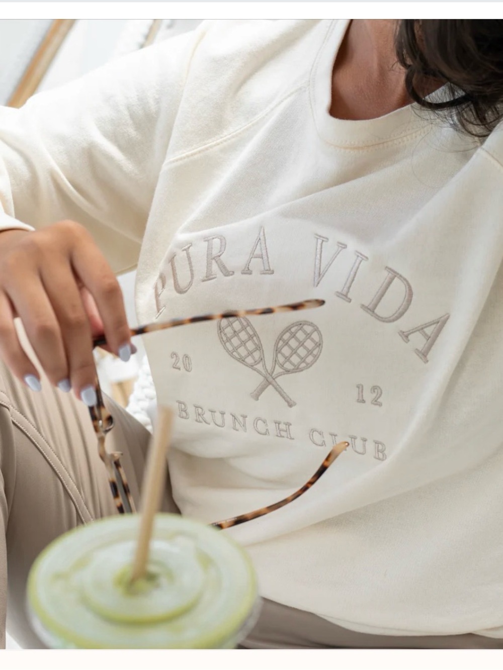 Pura Vida Cream Brunch Club Crewneck Sweatshirt